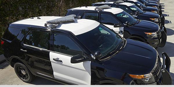 Police cars parked in a row