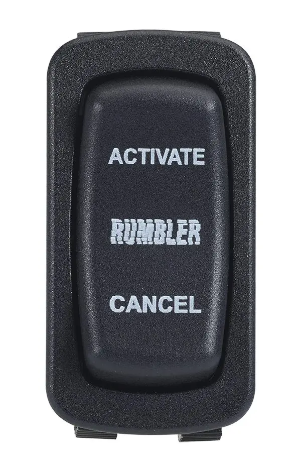 A black rocker switch with three labeled sections: "ACTIVATE" at the top, "RUMBLER" in the middle, and "CANCEL" at the bottom.