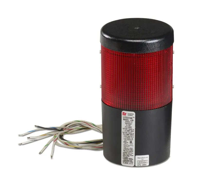 FedSig LSLD Litestak LED Status Indicator featuring a black base and various colored wires extending from the bottom.