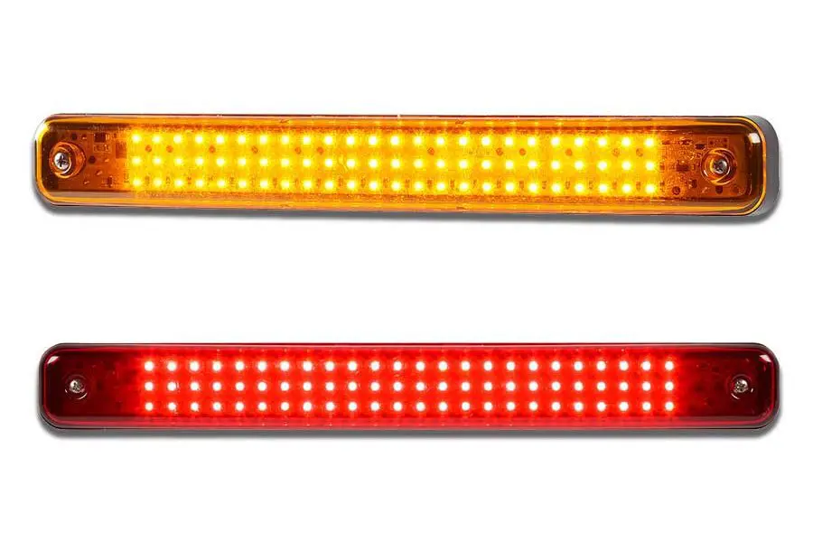 Amber and red emergency vehicle LED lights from the Commander® series for police and fire vehicles.