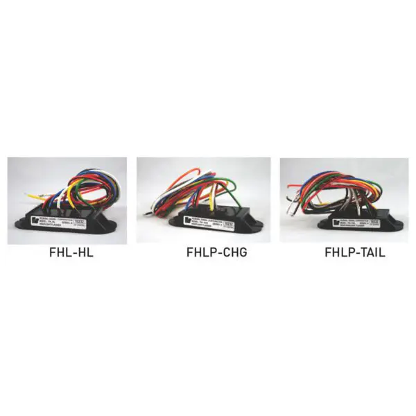 Federal Signal headlight and taillight flashers for emergency vehicles.