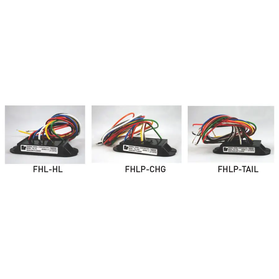 Federal Signal headlight and taillight flashers for emergency vehicles.