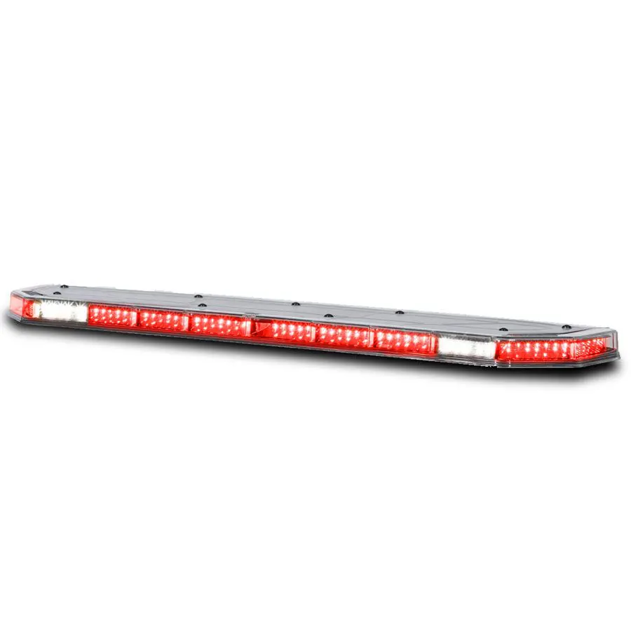 Integrity LED Light Bar by FedSig with red and white lights, featuring a sleek rectangular design, viewed on a white background.