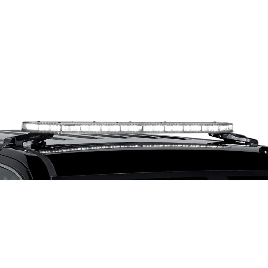 An Integrity LED Light Bar by FedSig installed on a vehicle's rooftop, viewed from the side against a plain background.