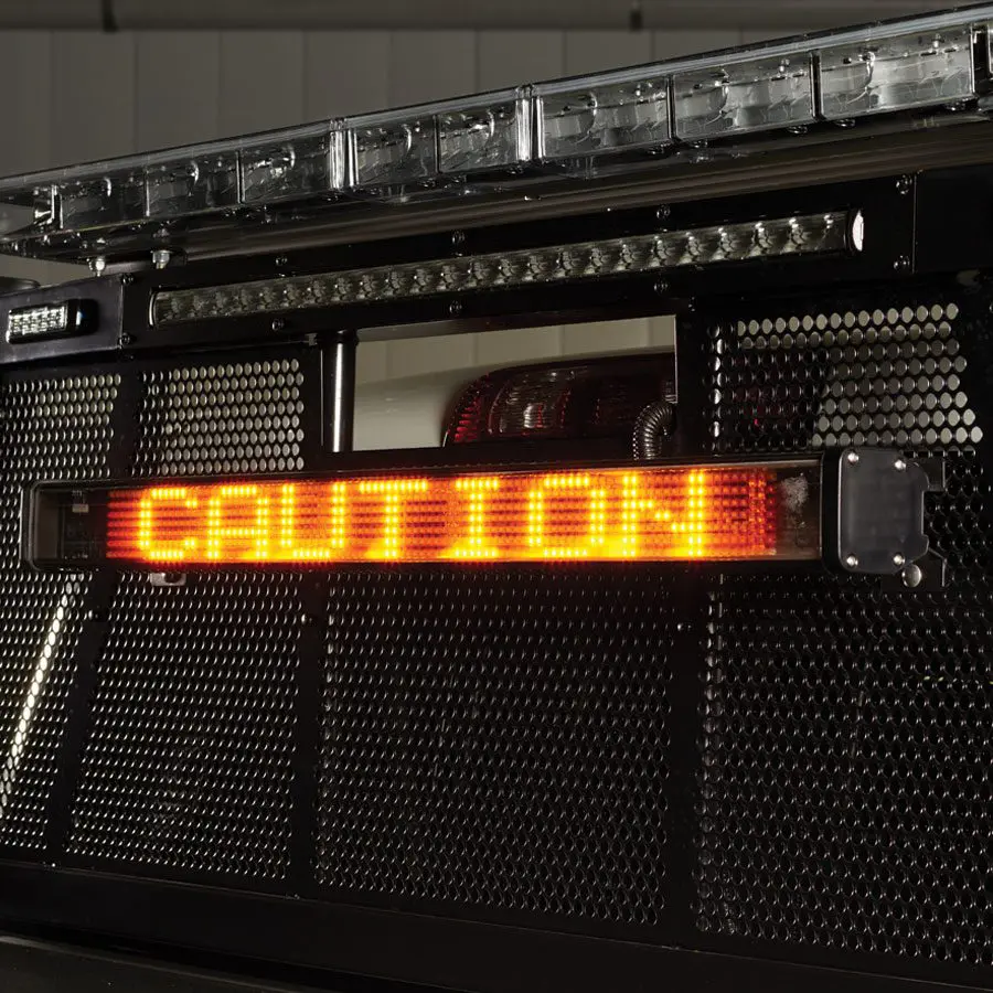 “Caution” message on an LED message board.