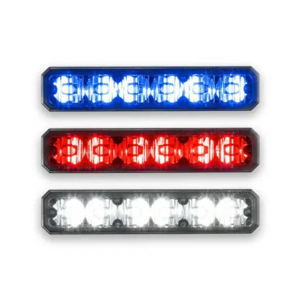 The MicroPulse 650/652 by FedSig features three horizontal LED light bars in blue, red, and white.