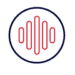 A navy blue circle with a red sound wave pattern inside it on a white background.