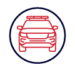 Red car icon inside a navy blue circle.