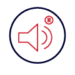 Icon of a speaker with sound waves, enclosed in a circle.