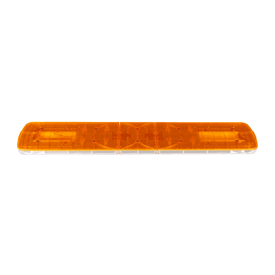 Amber-colored rectangular LED light bar with a transparent cover, designed for mounting on vehicles.