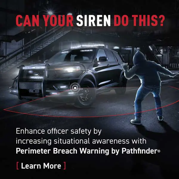 The Valor® Light Bar uses perimeter breach warning technology to detect a hooded figure approaching, enhancing officer safety and situational awareness.