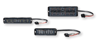 Three rectangular LED light modules with black casings and attached wiring, shown against a white background.
