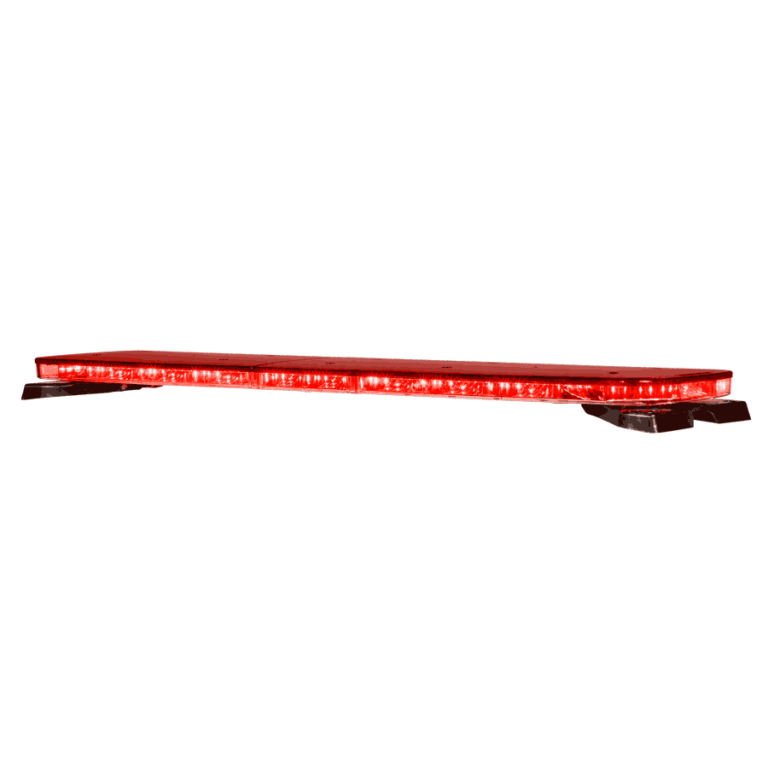Federal Signal emergency vehicle light bar with black mounting brackets, viewed from the side against a white background.