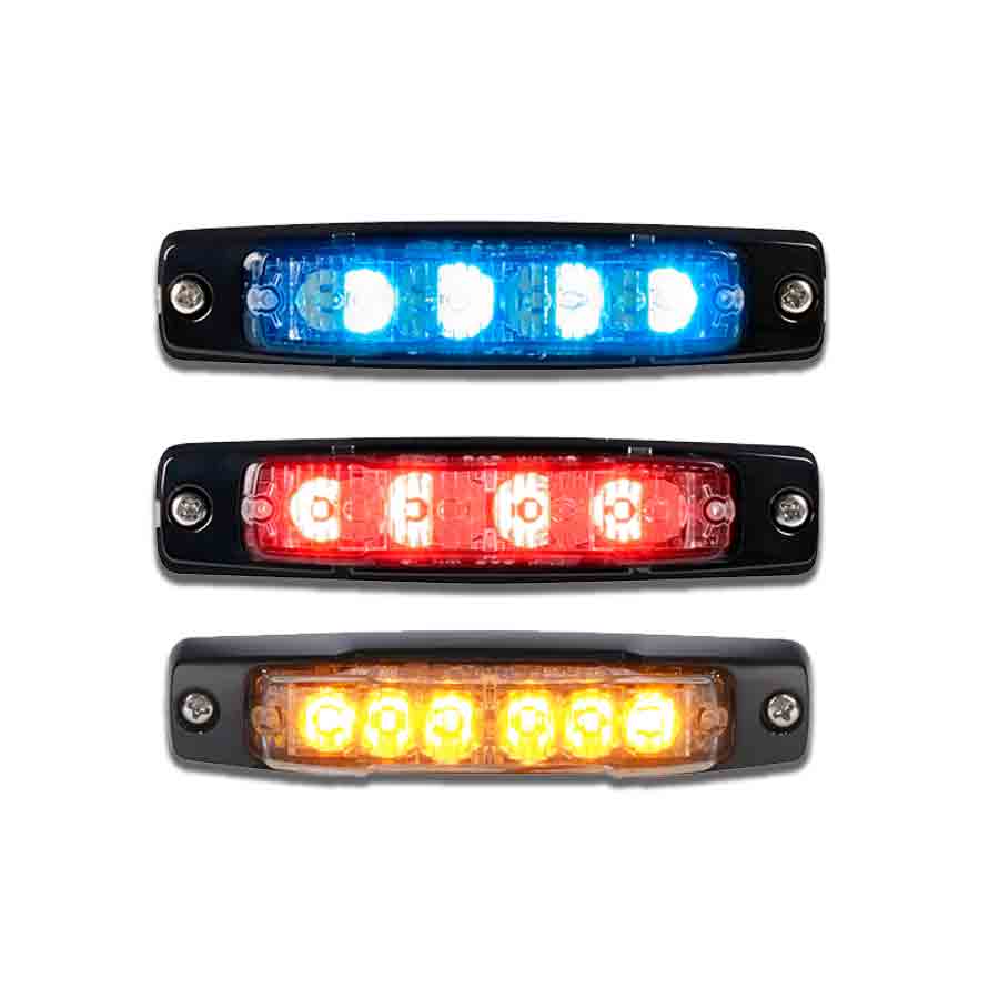 MicroPulse C Series LED lights in blue, red, and amber.